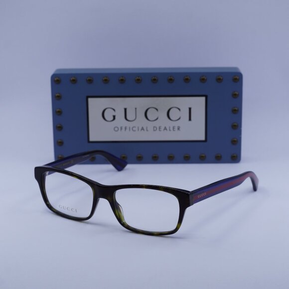 Gucci GG0006O 007 Rectangle Eyeglasses - Havana/Blue/Red 55mm - Picture 1 of 11